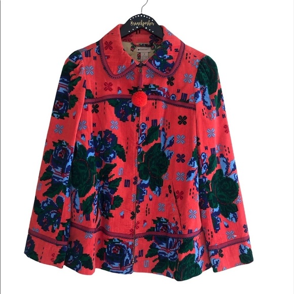 Elevenses Anthropologie Coming Up Roses Corduroy Floral Jacket Coat - Picture 9 of 9